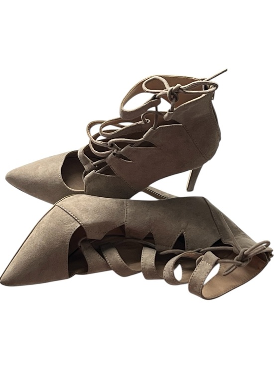 Mix No. 6 Shoes - Mix No. 6 Taupe Suede Lace-Up Pointed Toe Stilettos, Size 8